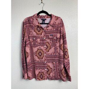 Wrangler Pink and Brown Geometric Button Down Shirt